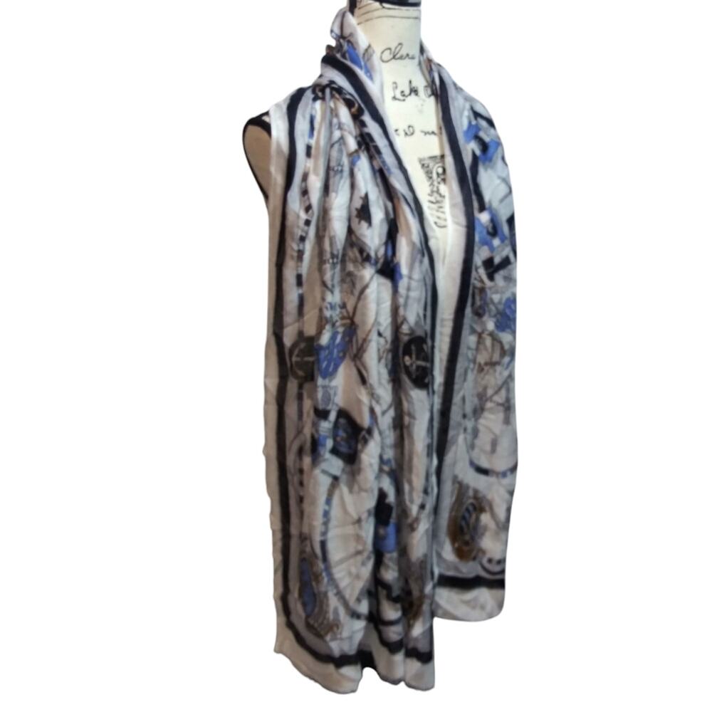 Chicos Nautical Print Scarf in Blue and White Coastal Beach Size OS - Picture 2 of 7